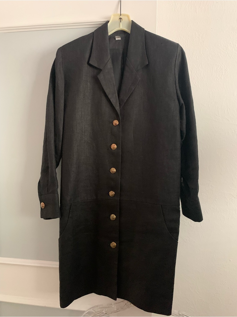 Black Linen Vintage Coat Dress Lined Size Petite 6